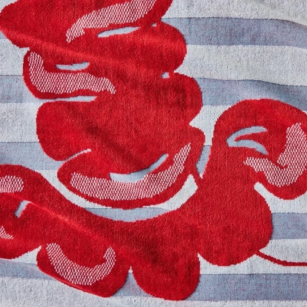 BHG‎ 2PC Lobster Beach Towels 6x3 Red Blue Nautical Striped vacation piol
